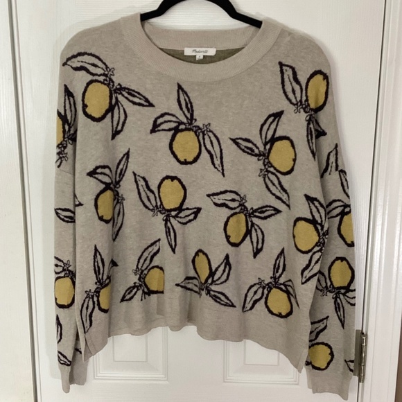 Madewell Tangerine Sketch Jacquard Pullover Sweater Heather Taupe Medium - Picture 4 of 13